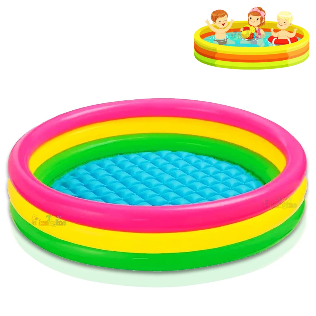 Toy Imagine 5Ft Swimming Pool For Kids | Inflatable Sunset Glow Round Colourful Ring Baby Pool Portable Baby Bath Tub For 2-3 Ki