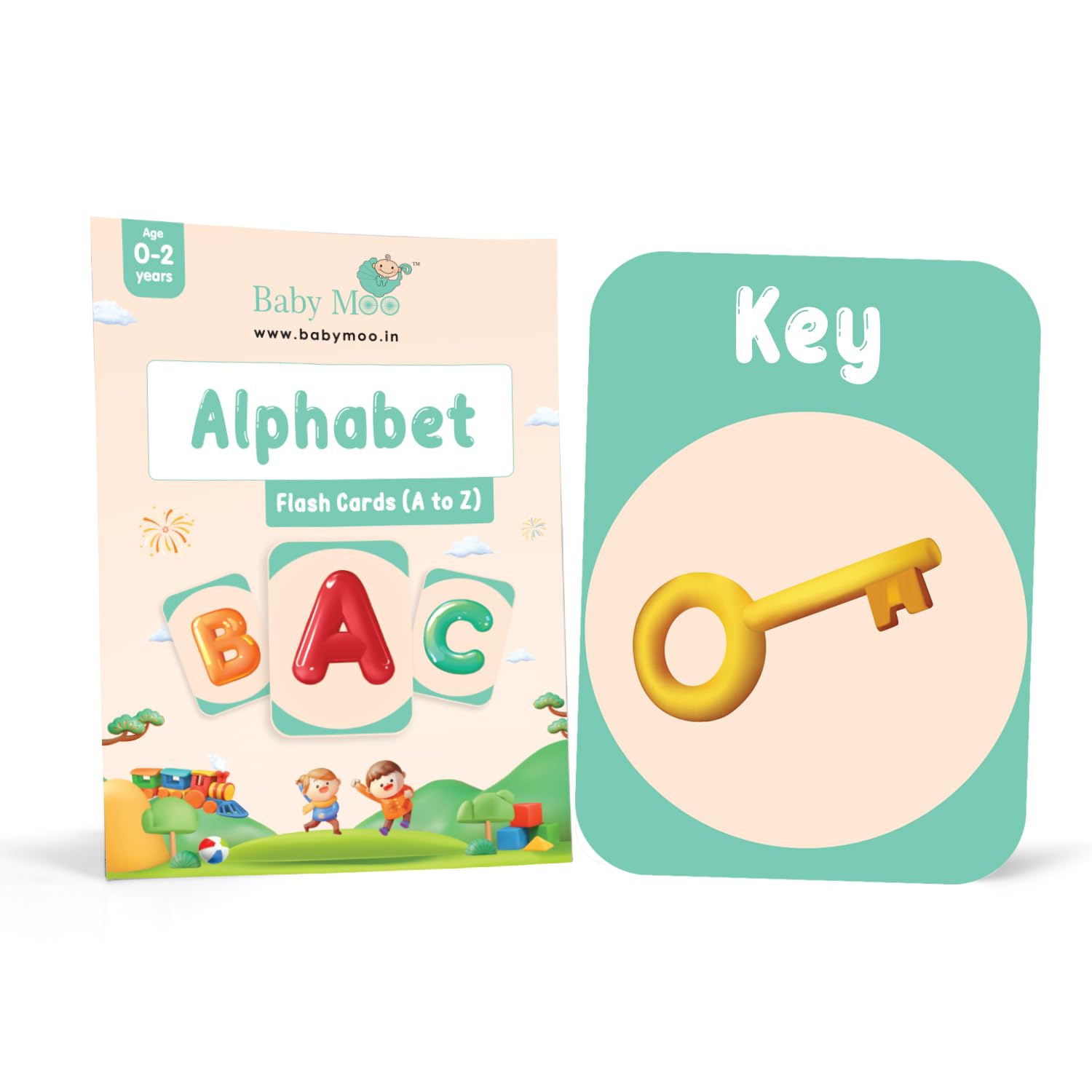 Babymoo Alphabet A To Z 26 Flash Cards I Chaild Development Card I Childe Education Card For (024M)  Green, Peach