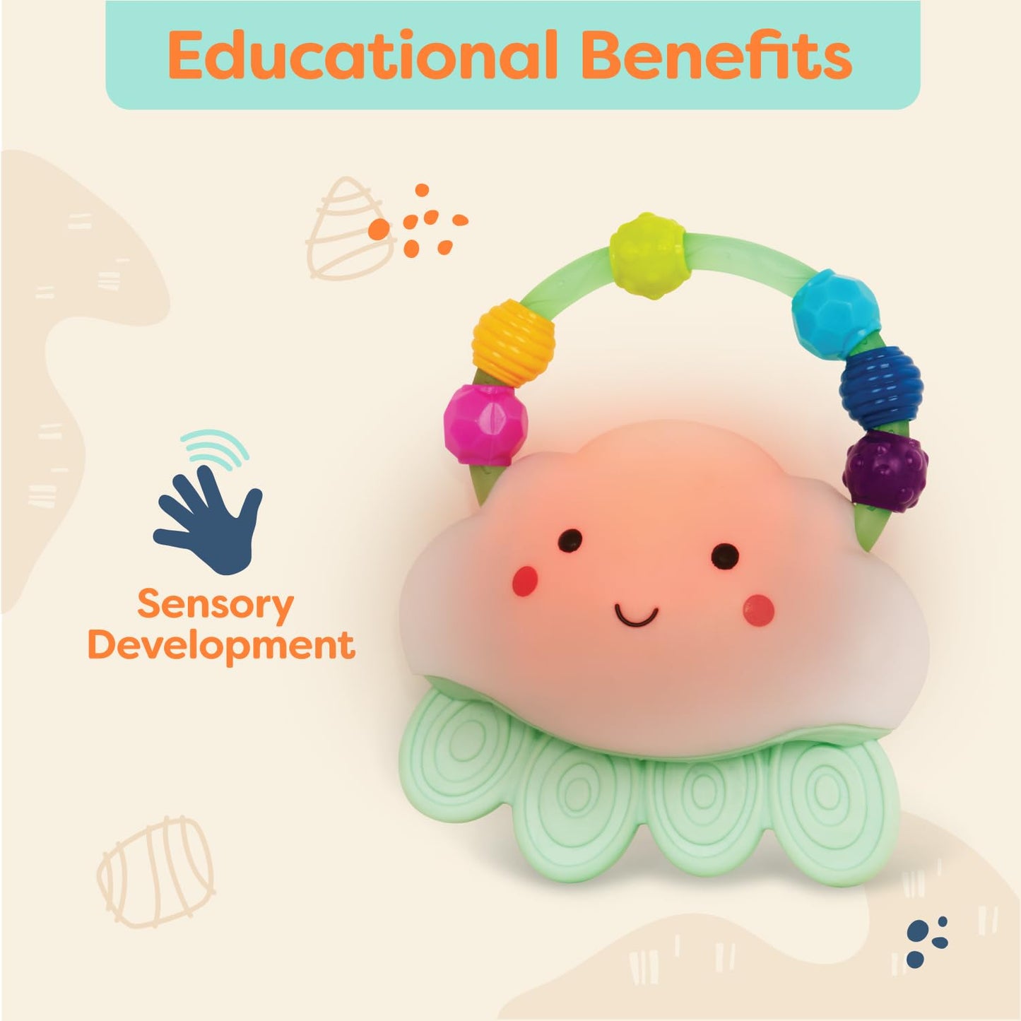 B. toys Baby Light-Up Cloud Rattle - Colorful Teething Toy for Babies 3 Months+, Model BX1560Z