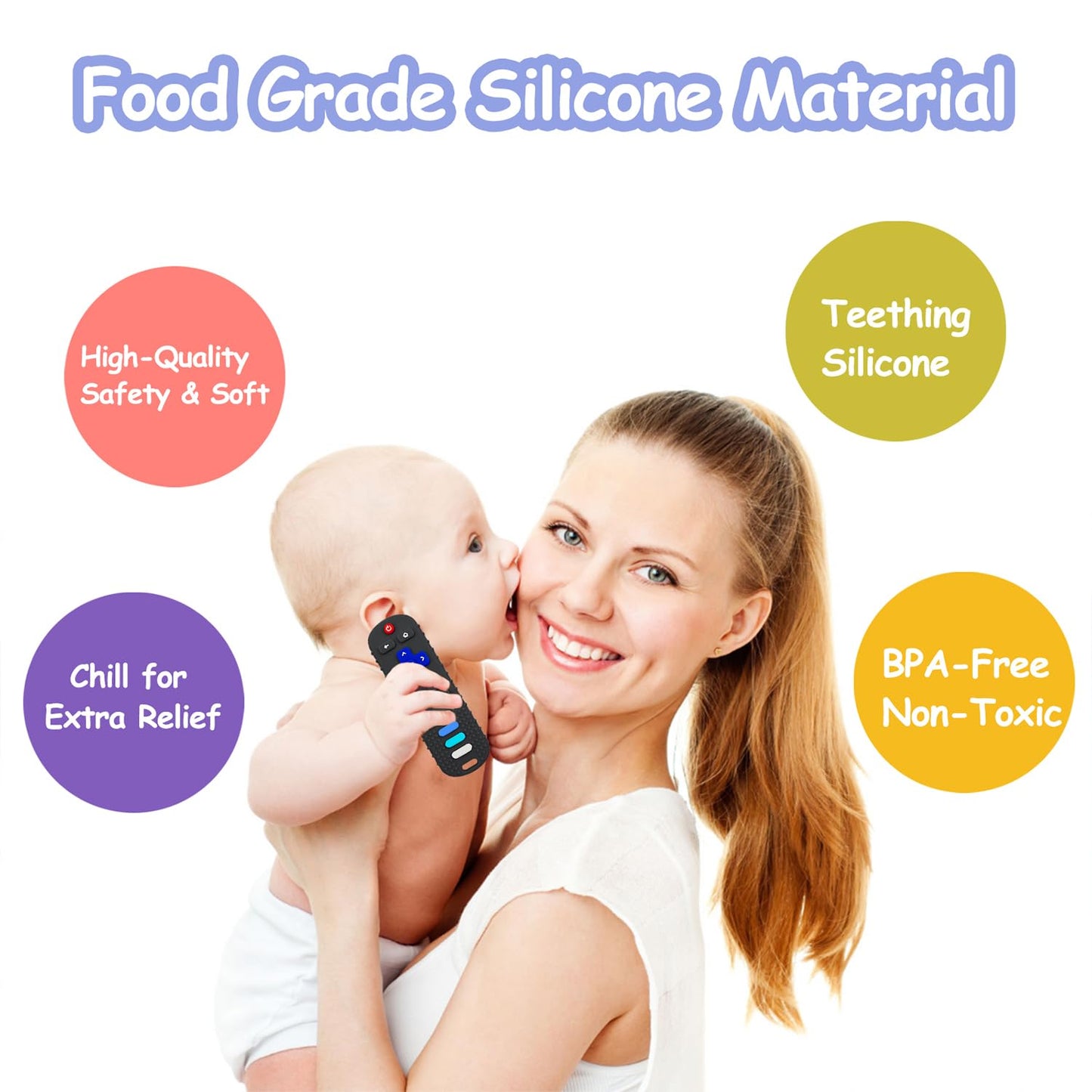 ROBBEAR Baby Teething Toys, Food Grade Silicone Teether for Babies 3 6 12 18 Months, TV Remote Shape Toddlers Chew Toys, Freezer