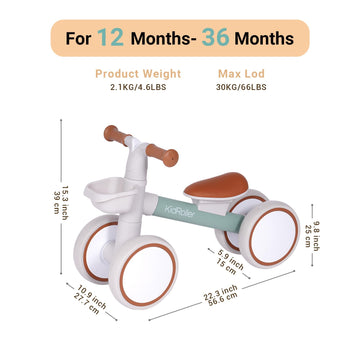 KidRoller Kids Balance Bikes for 1 Year Old Boys and Girls, 12-36 Months Toddler Ride-on with Adjustable Seat and a Front Baske