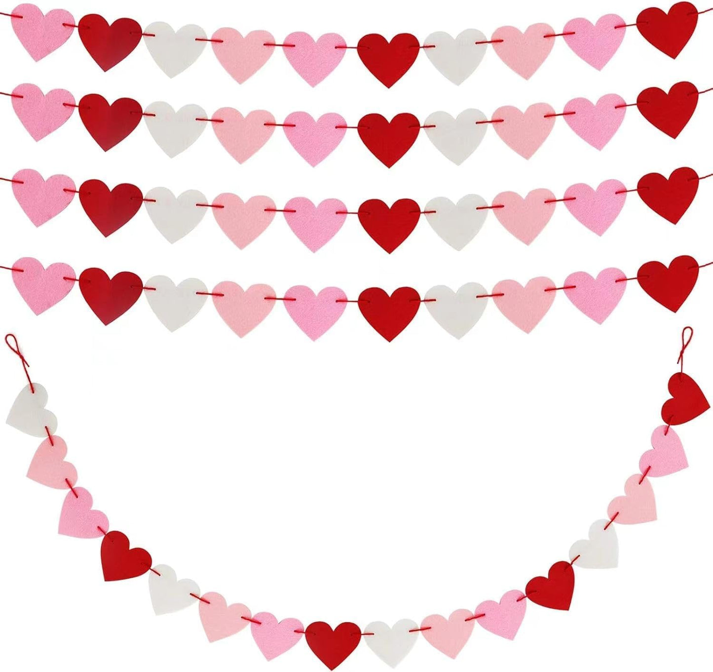 2Pc Valentines Day Banner 110inch, Valentines Day Decor for Home, Heart Shaped Burlap Valentines Garland Decorations for Mantle 