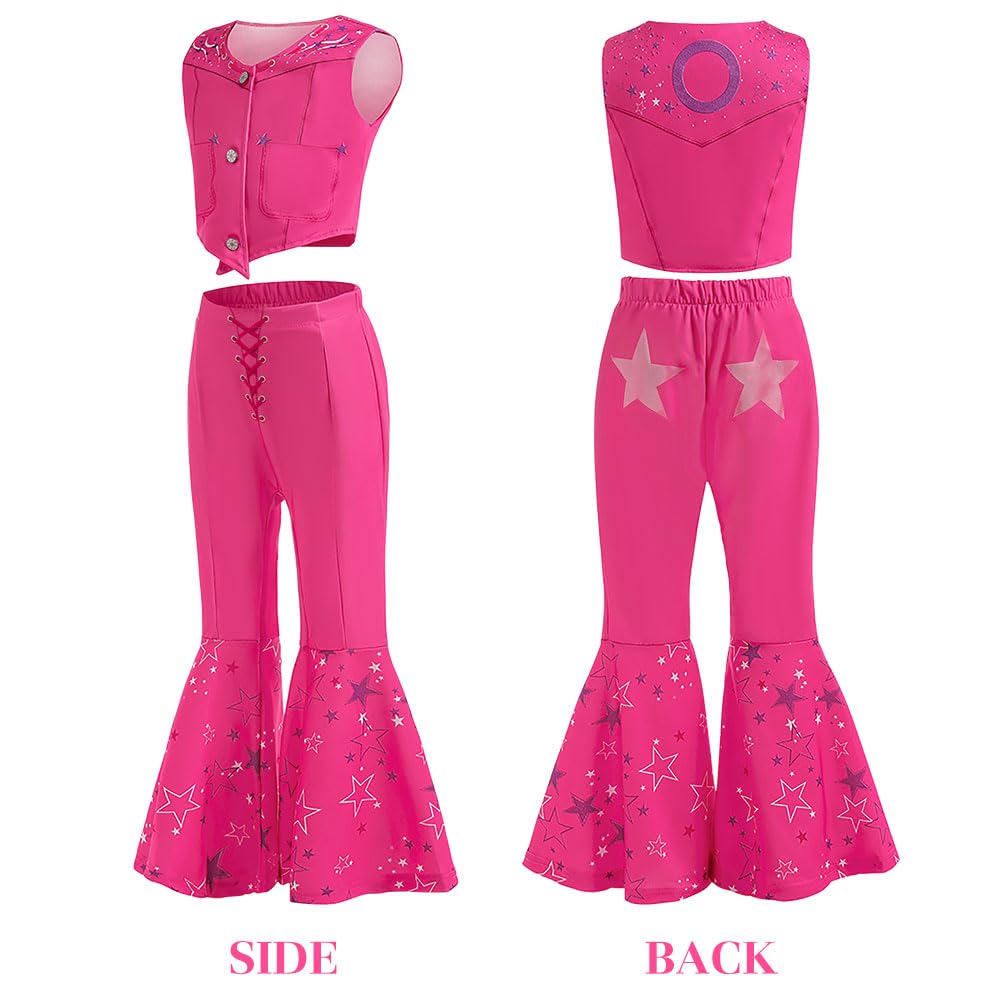 Btonai Girls Cowgirl Costume for Kids Pink Western Dress up 70s80s Disco Outfits Halloween Party 3-12Y
