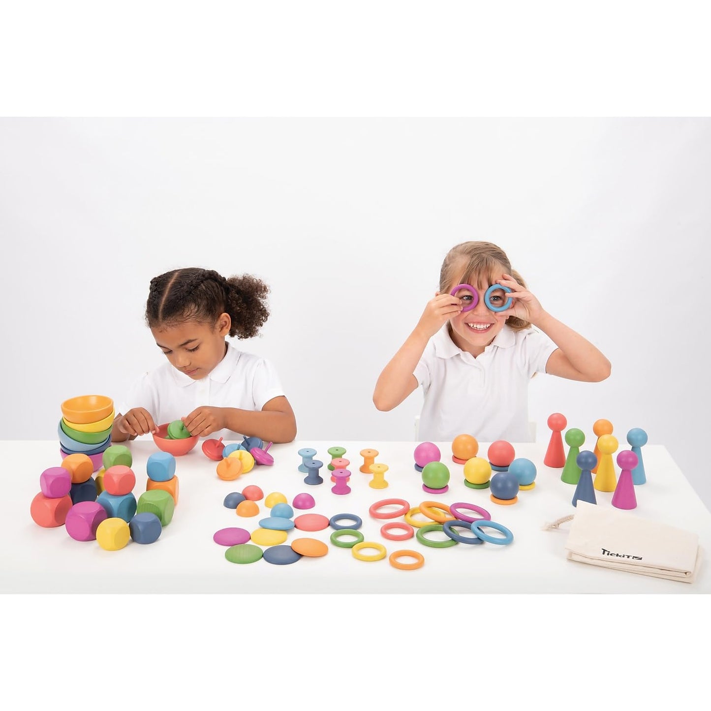 Tickit Rainbow Wooden Super Set - Set Of 84 - 12 Different Shapes In 7 Colors - Loose Parts Play Set For Babies And Toddlers 10M