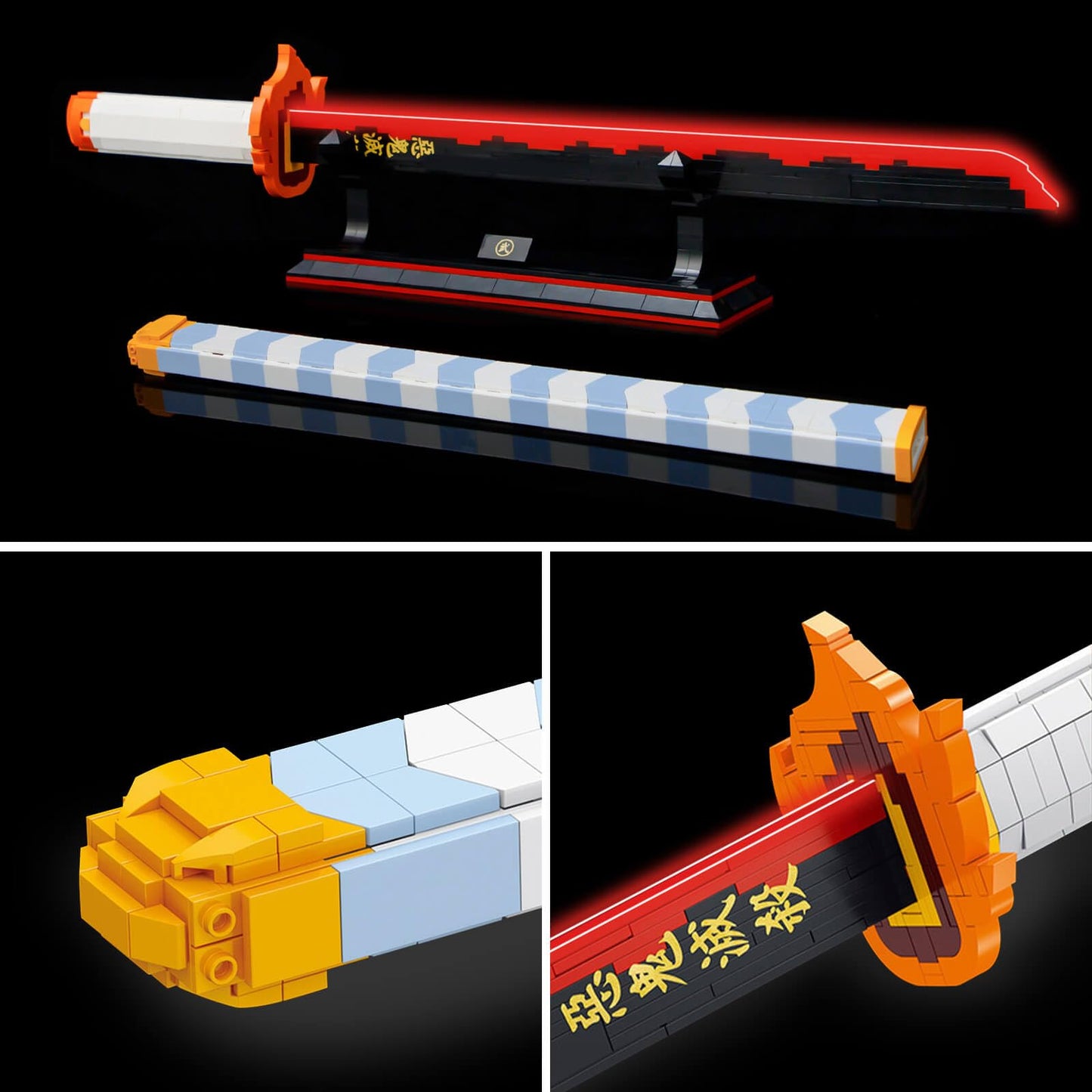 HIGH GODO Rengoku Kyoujurou Anime Sword Building Set, 27in Plastic Model, 790 Pieces, Includes Scabbard and Stand, Cosplay for Teens and Adults