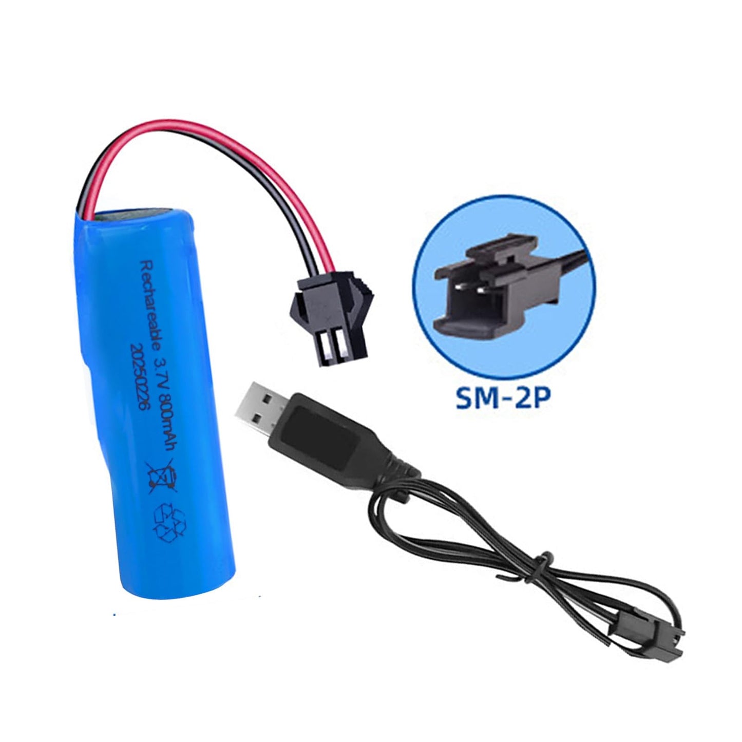 3.7V Rechargeable Battery 800mah Li-ion Battery 1 Pack with USB Chargers SM-2P Plug for RC Cars E35 DE38 DE40 DE50 DE55 Toy Cars