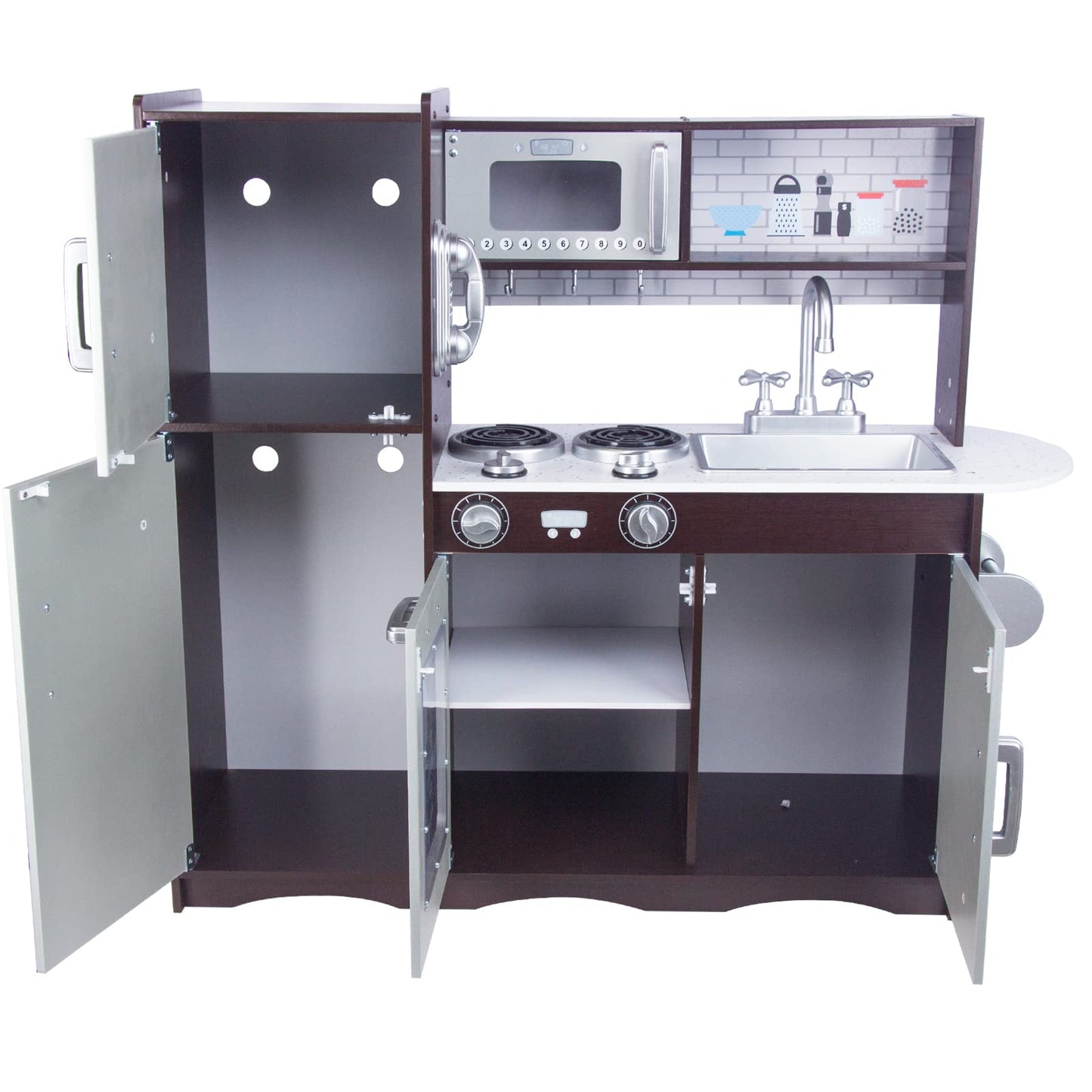 WoodenEdu Kitchen Playset for Kids Ages 3-8, Wooden Pretend Play Kitchen with Cooking Accessories, Dimensions: 38    H x 31    W