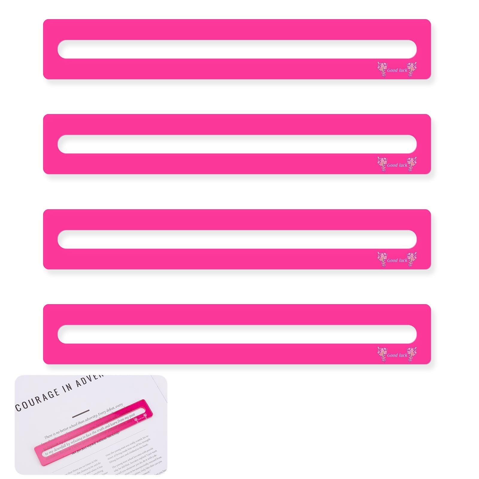BOXOB 4pcs Mahjong Line Finder  Good Luck Mahjong Card Line Guide Rules Reader Helper Mah Jongg Accessories Gifts for Players (Rose Red)