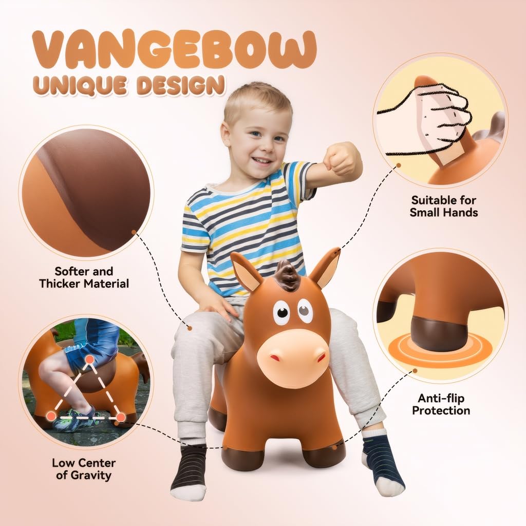 Vangebow Bouncy Horse For Toddlers 1-3, Inflatable Ride On Bouncy Animal Hopper Toys For 1 2 3 4 5 Year Old Girl Boy Kids First