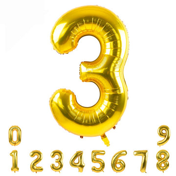 Toniful 40 Inch Gold Large Numbers Balloons0-9,Number 3 Digital Helium Balloons,Foil Mylar Big Number Balloons For Birthday Part