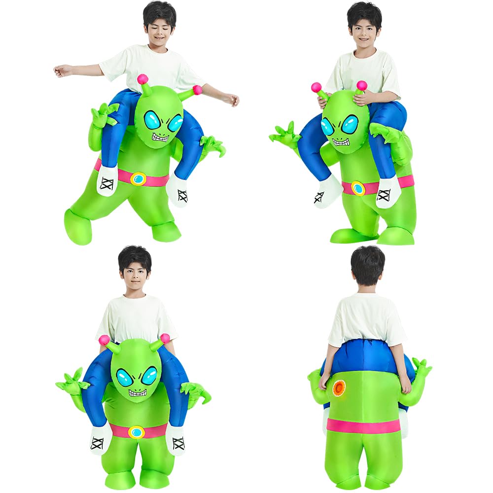 Jurosaica Inflatable Alien Costume For Kids/Teens,Funny Blow Up Riding Alien Costume,Halloween Alien Abduction Inflatable Costum