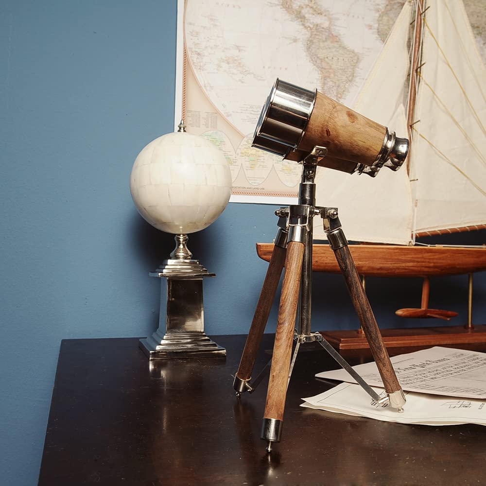 Old Modern Handicrafts Bone Globe With Aluminium Base -With Shiny Nickle Finish - 6.5L X 6.5W X 14.5H Inches