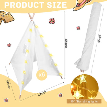 Mbjzsl 6 Packs Teepee Tent For Kids With 10Ft String Lights, Indoor Outdoor Play Teepee Tent For Girls & Boys, Foldable Tents Fo