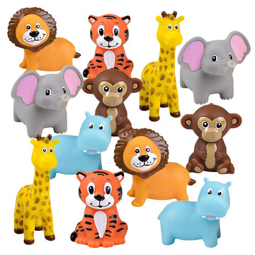 Artcreativity Vinyl Zoo Animals Toys (Pack Of 12) - Assorted Squeezable Toys Safari Animals Figures - Safari Birthday Party Favors For Kids, Jungle Animals Figures For Fun Bath & Play Time