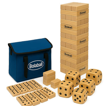 Outdoor Game Set Including 45 Giant Tumbling Blocks  28 Giant Dominoes  And 6 Giant Dice  Giant Outdoor Games For Family Fun  Set Of 3  Classic Block Giant Outdoor Game For Adults -Like New
