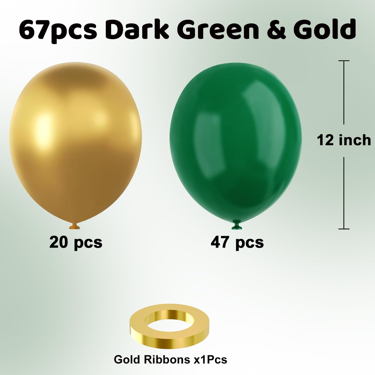 YMSZ 67pcs Green & Gold Balloons - 12 Inch Metallic Rubber Balloons for Birthday, Graduation, Baby Shower, Jungle Party Decorations