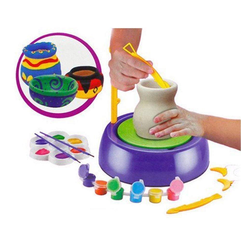 Amaflip Imaginative Arts Pottery Wheel Clay Pot Making Machine Game Toy With Colors And Stencils, Creative Educational Craft Toy