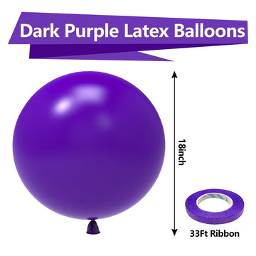 Bezente Dark Purple Latex Party Balloons - 30 Pack Large Thick Purple Balloons Big Round Purple Latex Balloons For Graduation Ha