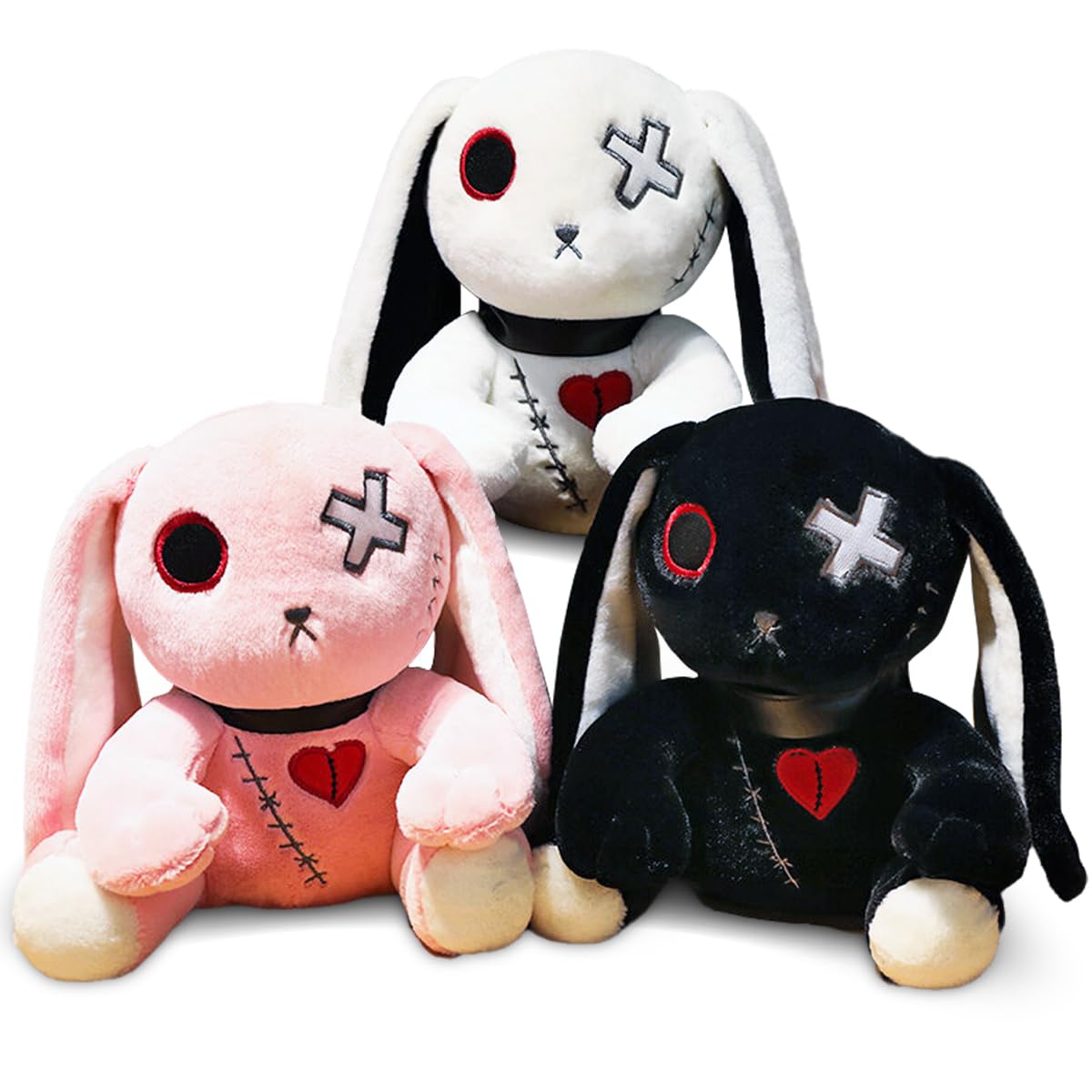 WESOPAN Creepy Goth Bunny Plush, 12 inch Crazy Rabbit Plushie Toys, Long Ears Spooky Bunny Stuffed Animal Doll for Easter Hallow