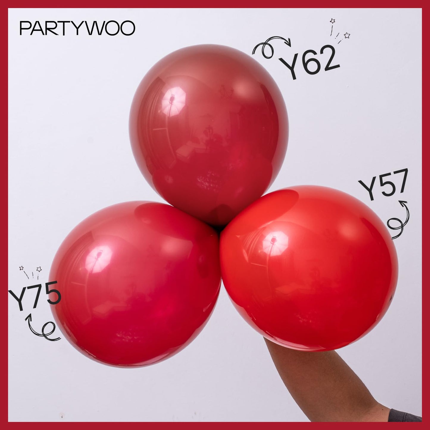 PartyWoo Ruby Red Balloons - 100 pcs in 5"-36" Sizes, Rubber Material, Ideal for Birthday & Wedding Decorations