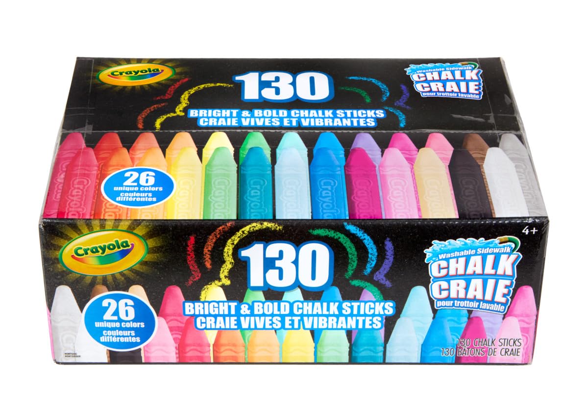 Crayola Washable Sidewalk Chalk Collection, 130ct Anti-Roll Chalk Sticks, 26 Colors, Outdoor Toys for Kids, Ages 4-6