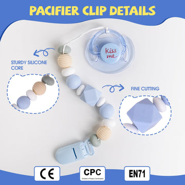 Aori Slicone Pacifier Clips Holder Flexible Binky Clip With Magnetic Pacifier For Lifelike Reborn Dolls - Blue