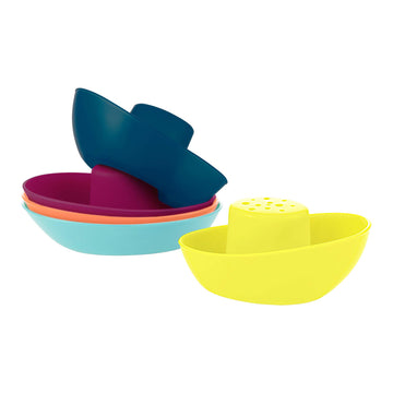 Boon Fleet Toy Boat Baby Bath Toys - Stacking Boat Toy Set For Bath Time Fun - Toddler And Baby Stacking Bathtub Toys With Drain Holes - 5 Count - Ages 10 Months And Up