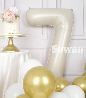 Suwen 40 Inch Cream White Large 7 Number Balloons Big Foil Helium Number Balloons 0-9 Jumbo Happy 7Th Mylar Birthday Party Decor