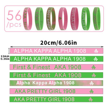 56 Pieces AKA Bracelet - AKA Sorority Gifts For Women - AKA Gadgets For Alpha Kappa Alpha - AKA Silicone Bracelet Charms Paraphe