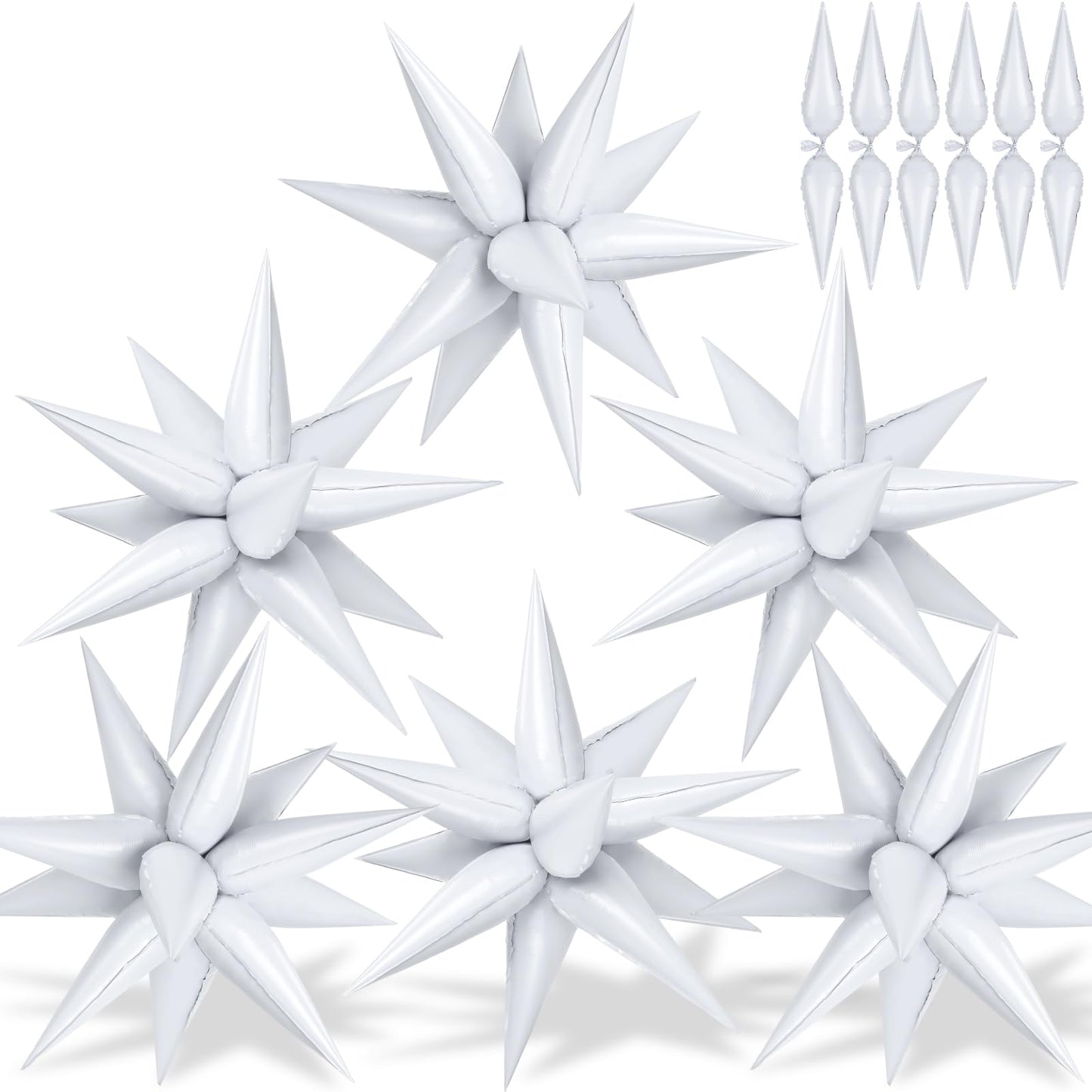 72 Pcs White Star Balloons, 26 Inch Star Foil Balloons Starburst Balloon, Large Spike Cone Metallic Balloons For Birthday, Weddi