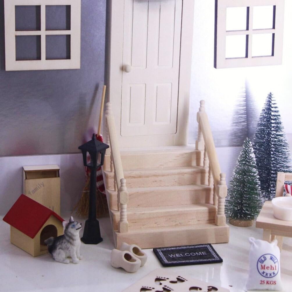 Miniature Dollhouse Wooden Staircase With Handrail, Diy Unpainted Mini Stairs For 1/12 Scale Dollhouse Furniture, Micro Landscap