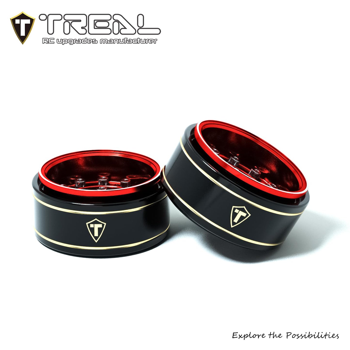 Treal 1.0 Beadlock Wheels Deep Dish Rims (4P) For Scx24 Ax24 Fcx24 Trx4M 1/24 1/18 Crawler Car-Type F(Red)