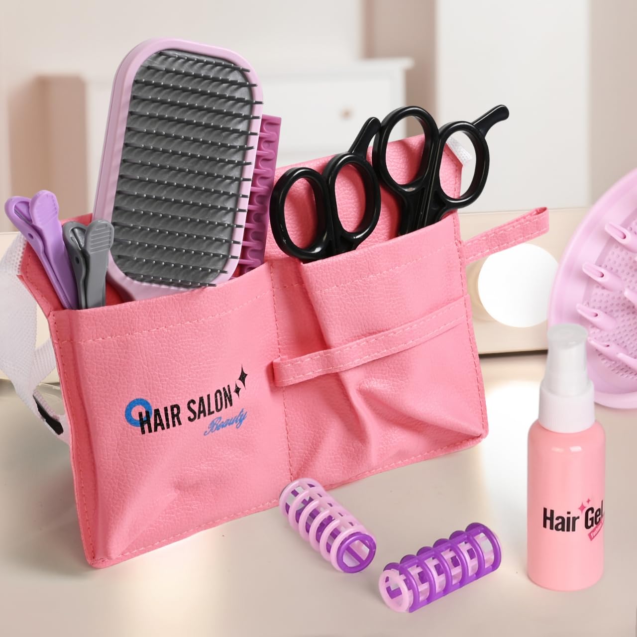 Girls Beauty Hair Salon Toys For Girls, Pretend Play Hair Stylist Toy Kit With Hairdryer, Pretend Play Hair Styling Toy Playset