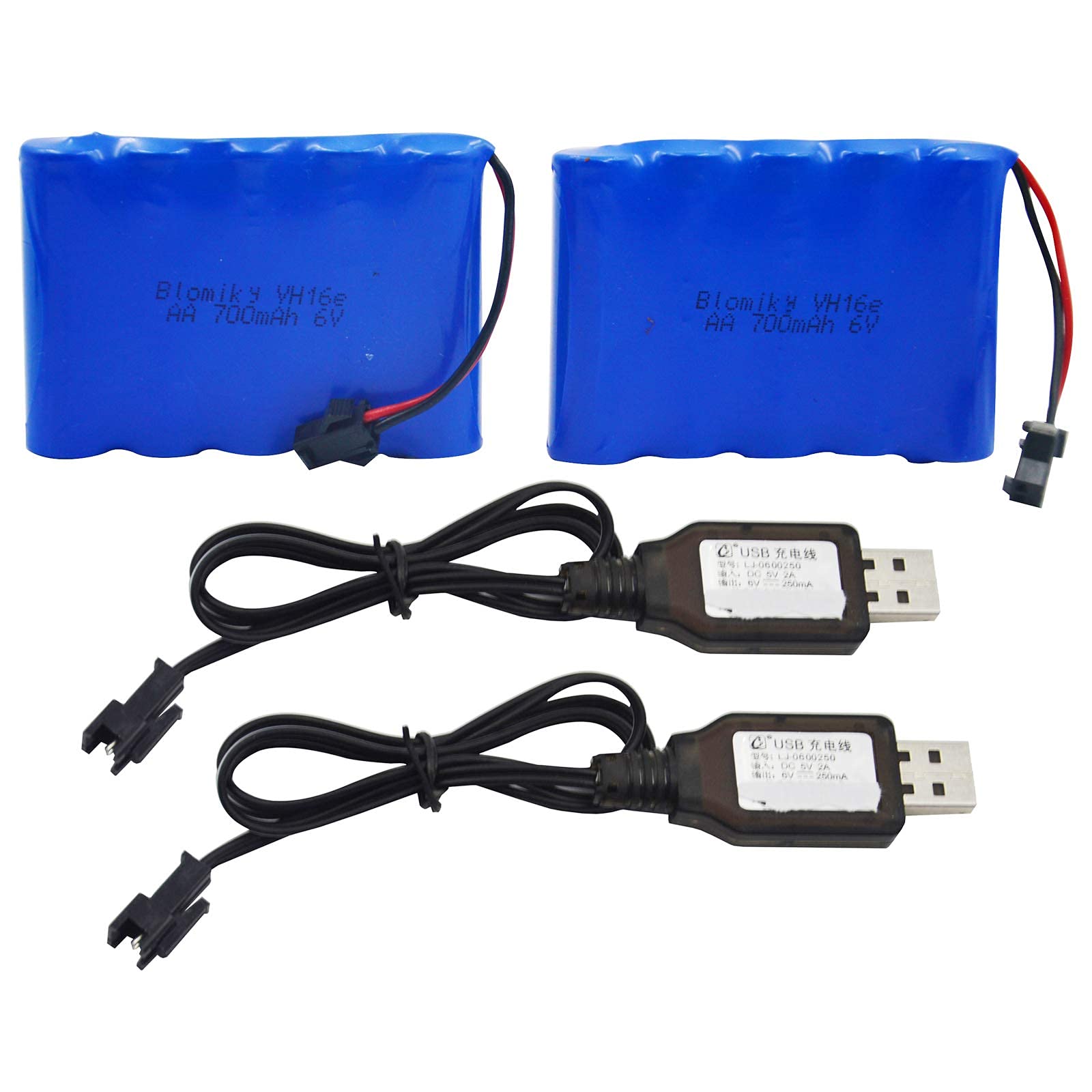 Blomiky 2 Pack 6.0V 700mAh Ni-CD AA Rechargeable Battery Pack SM2P Plug and 2 USB Charger Cable Fit for Old Version 11.5Inch Amp