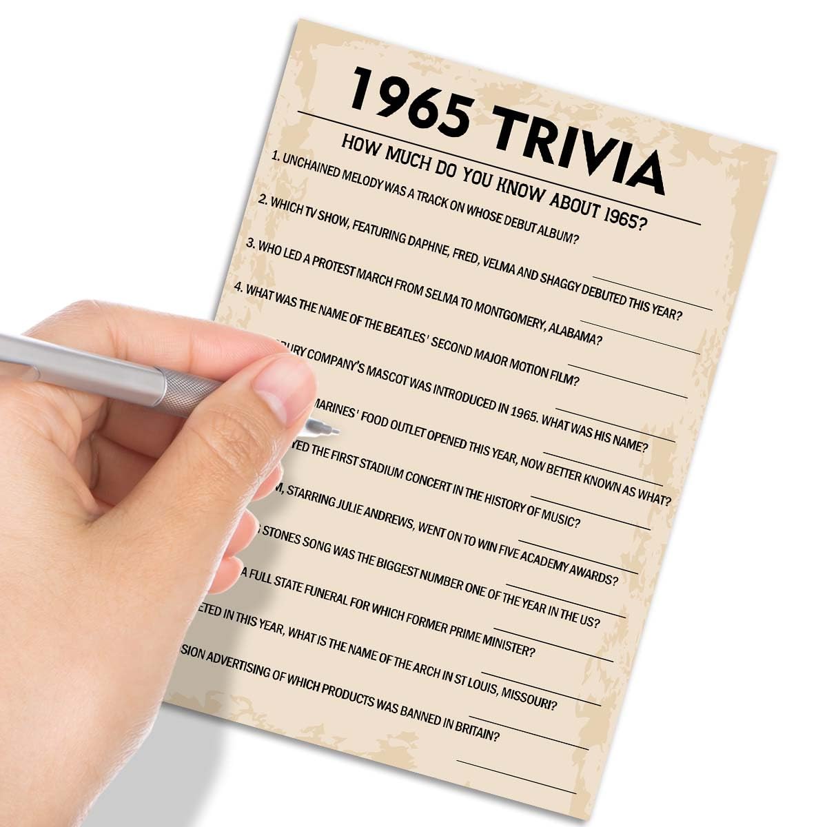 QUPT 60th Birthday Party Games, 1965 Trivia Games, Birthday Party Supplies for Adults, Fun 1965s Party Game,Pack of 30 Cards