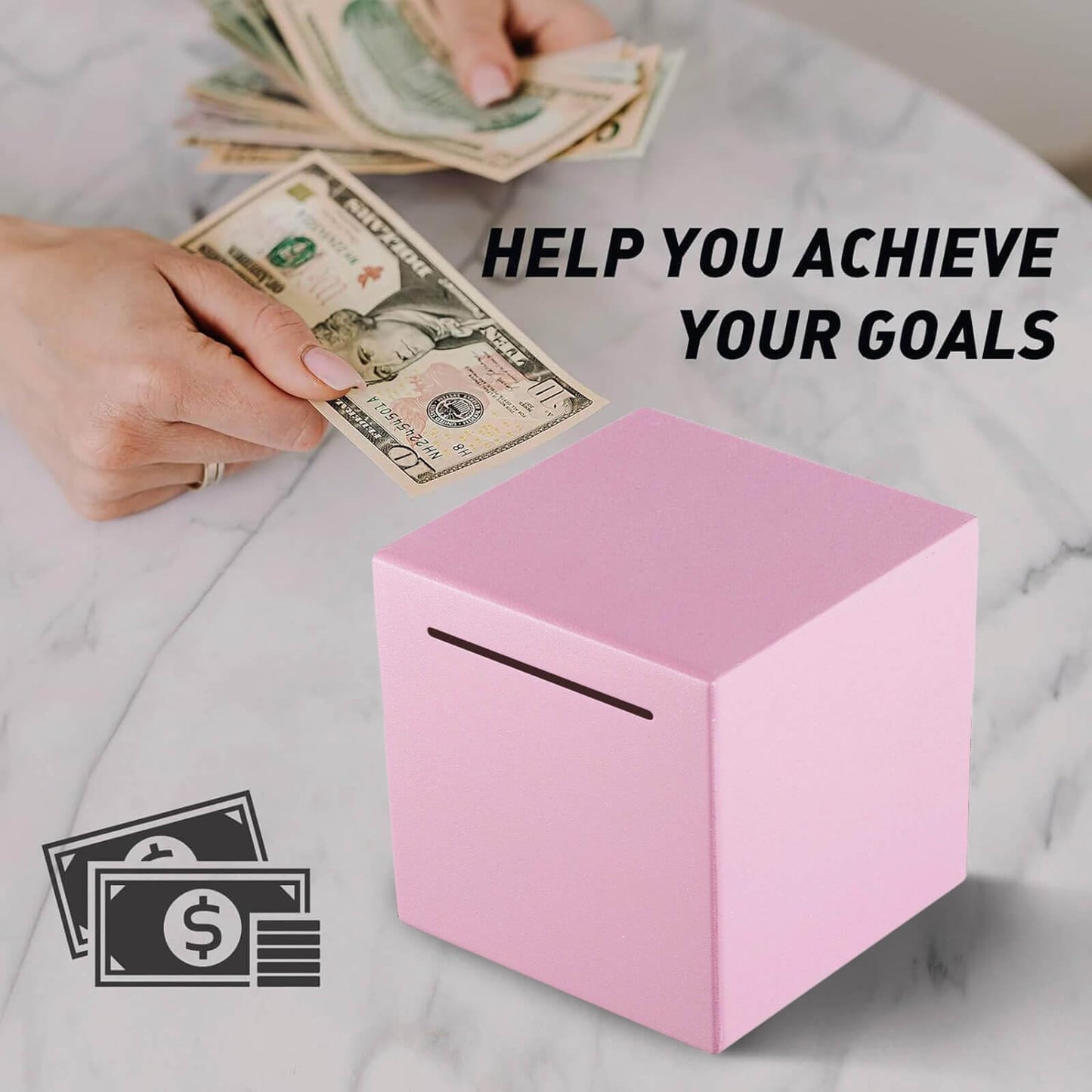 Adults Safe Piggy Bank Made Of Stainless Steel,Can Only Save The Piggy Bank That Cannot Be Taken Out (Pink, 4.72In)