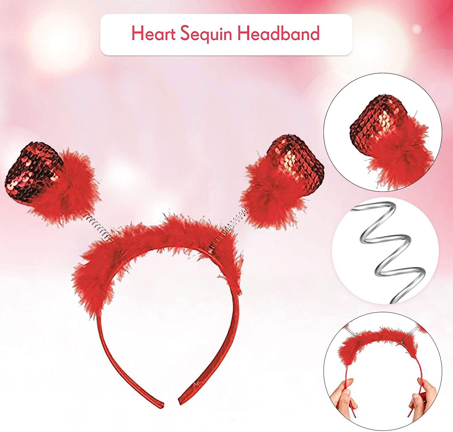 PMU Valentines Day Red Sequin Heart Head Boppers Headband Holiday Party Costume Accessories and Photo Props (1/Pkg) Pkg/1