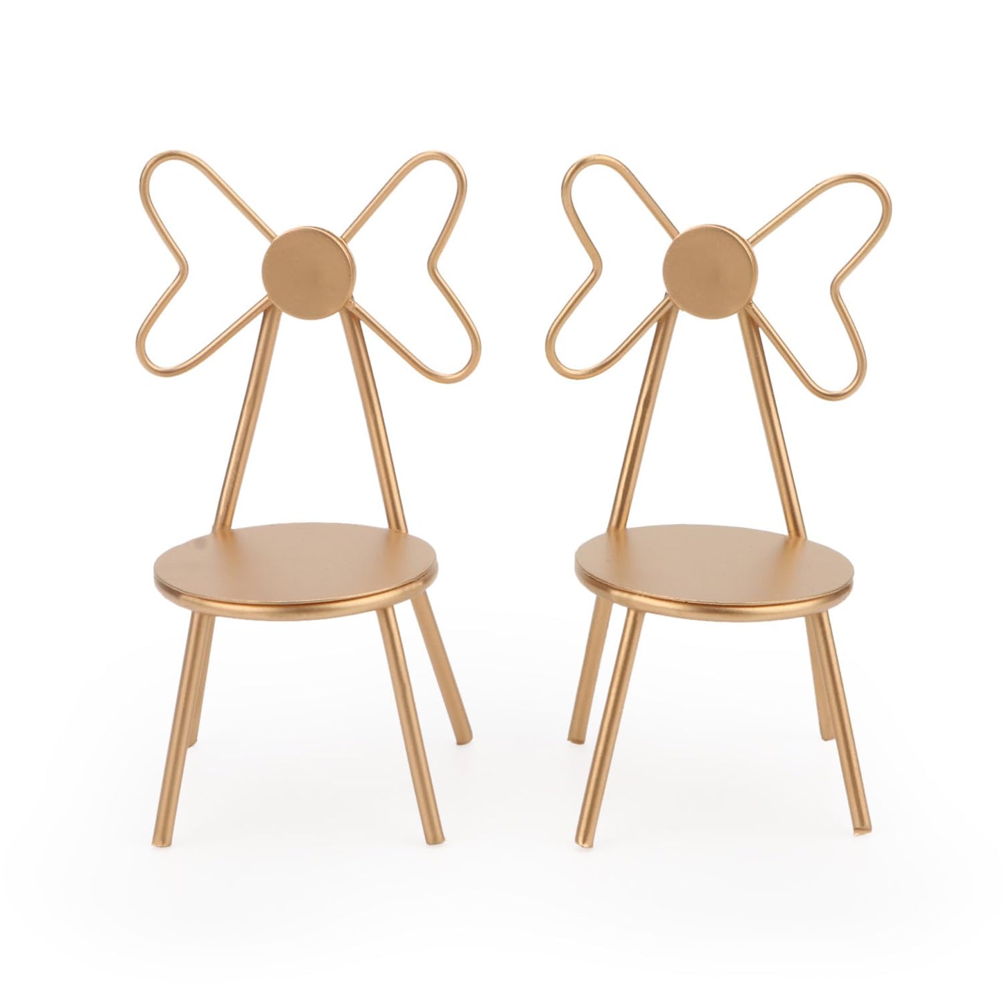 Miniature Chairs Set of 2Pcs Dollhouse Furniture Bistro Chair (Pack of 2) Butterfly Backrest Designed Miniature Soldier Metal Ch