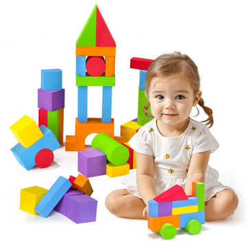 Pairez Toys Large Building Blocks For Toddlers 2-3, Big Foam Building Blocks, Baby Bath Toys, Soft Stacking Blocks Set, Montessori & Sensory Learning Toys For 18+ Month Old Boys & Girls (36Pcs)