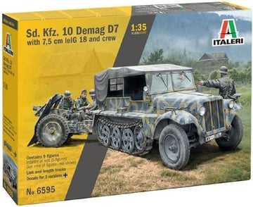 Italeri 6595 SD.Kfz. 10 DEMAG D7 with 7.5 cm Le. IG 18 and Crew, Scale 1:35, Model Kit, Plastic Model to Assemble, Modeling, IT6