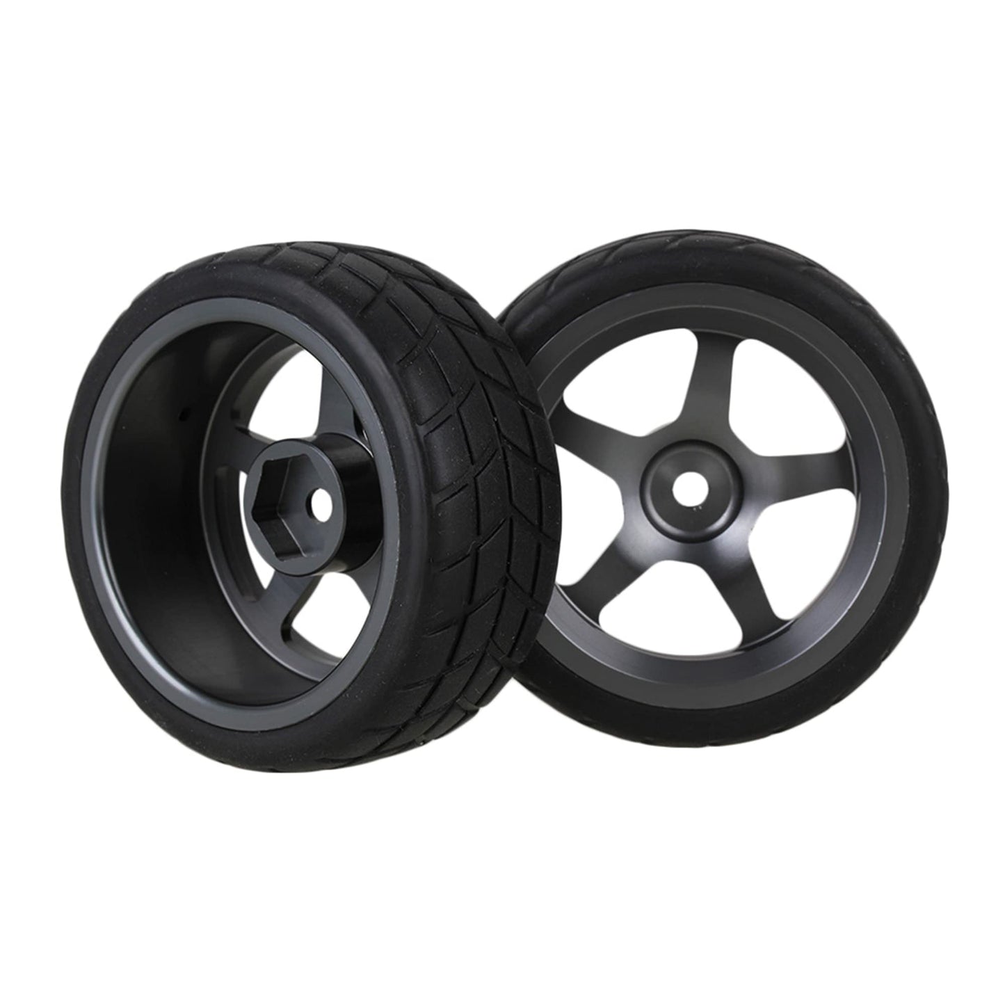 Mxfans Grey 5 Spoke Aluminium Alloy Wheel Rims & Black Square Pattern Rubber Tyres Tires For Rc 1:10 On Road Racing Car Set Of 4