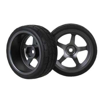 Mxfans Grey 5 Spoke Aluminium Alloy Wheel Rims & Black Square Pattern Rubber Tyres Tires For Rc 1:10 On Road Racing Car Set Of 4
