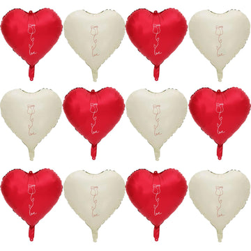 12 Pcs Red Heart Shaped Balloons 18 Inch Rose Valentine Balloons For Valentines Day Bridal Shower Wedding Party Decorations (Red