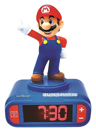 Lexibook Nintendo Super Mario Digital Alarm Clock For Kids-Snooze Function-Superhero Sound Effects-Children Boys, Blue/Red, T.