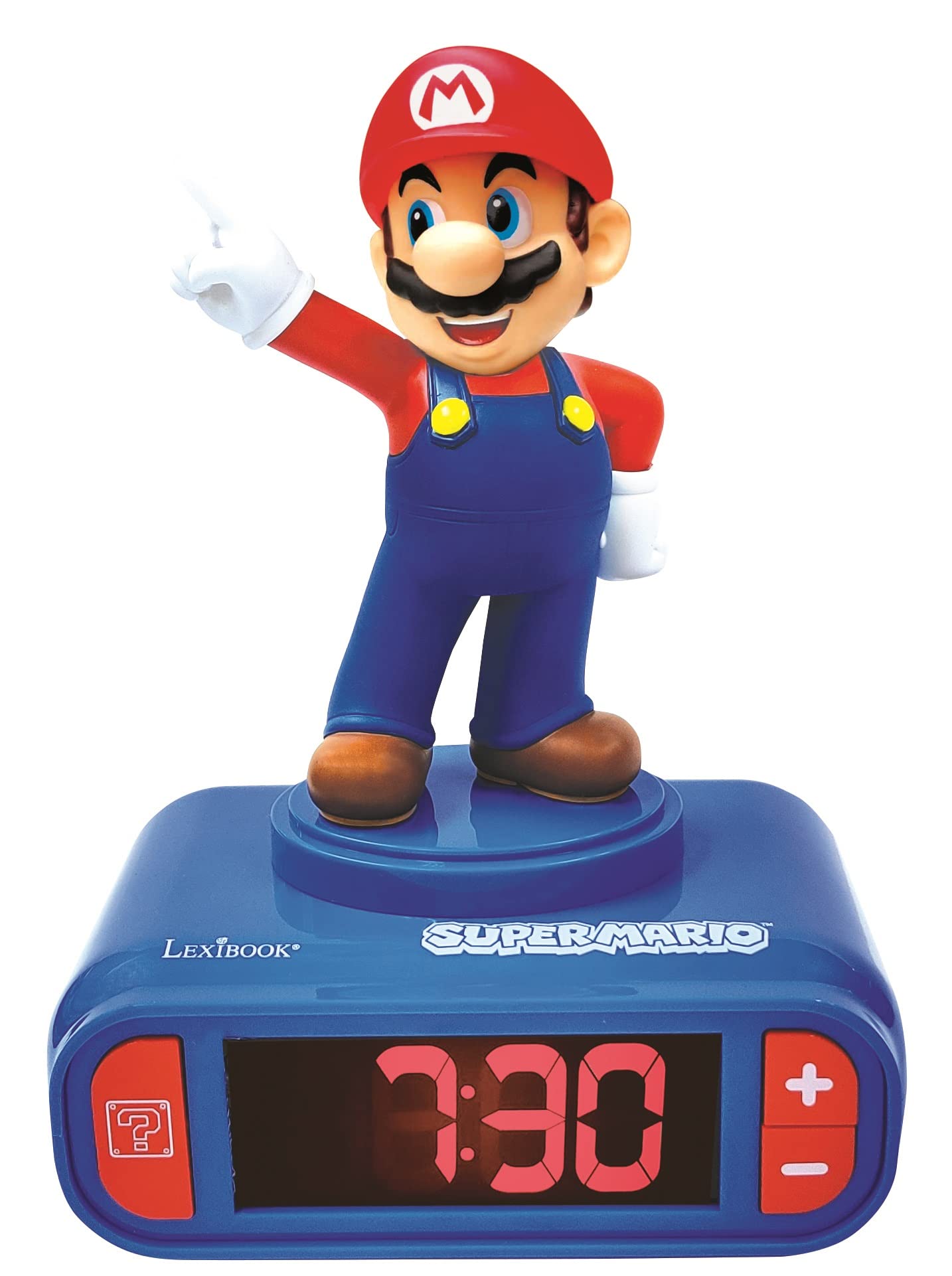 Lexibook Nintendo Super Mario Digital Alarm Clock For Kids-Snooze Function-Superhero Sound Effects-Children Boys, Blue/Red, T.