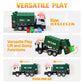 AXWATDEI Garbage Truck Toy - Large Friction Powered Trash Truck with Lights, Sounds, 4 Trash Bins, Green, Model WY1115A