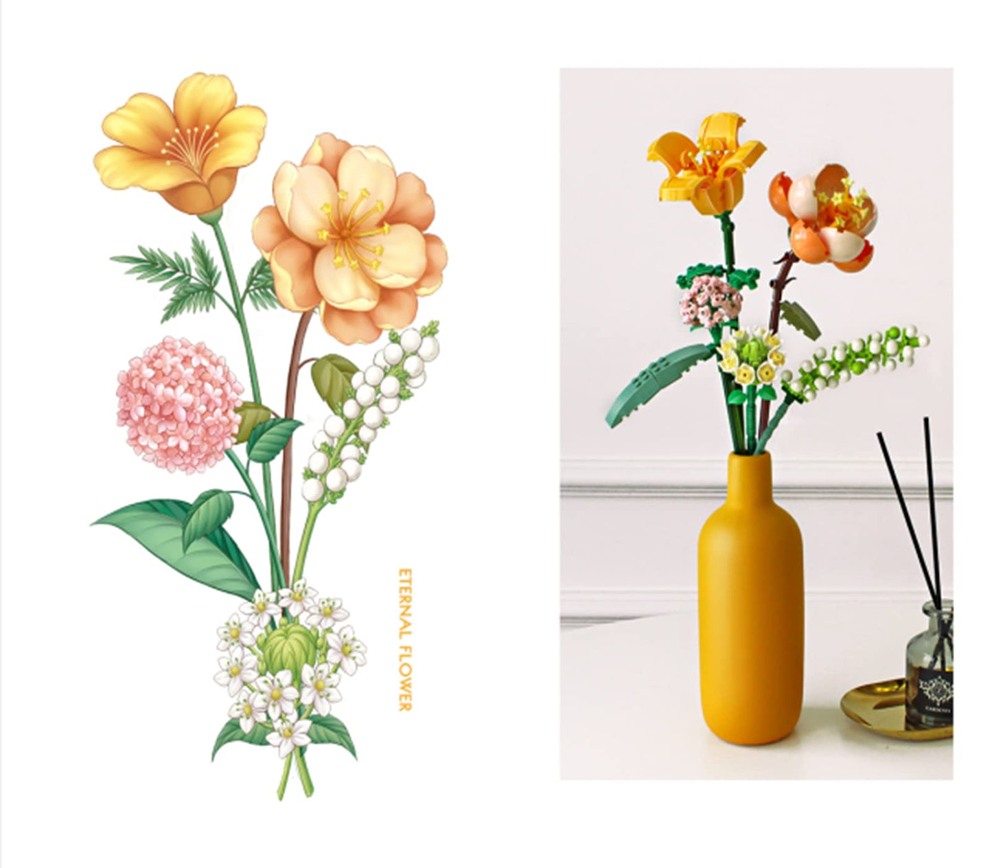 MEIEST Mini Building Blocks Flower Bouquet Plant Model Set Creative DIY Artificial Flowers Botanical Collection Construction Bricks Toy for Kids mature-themed Eternal Home Decor (Energy) (1658)