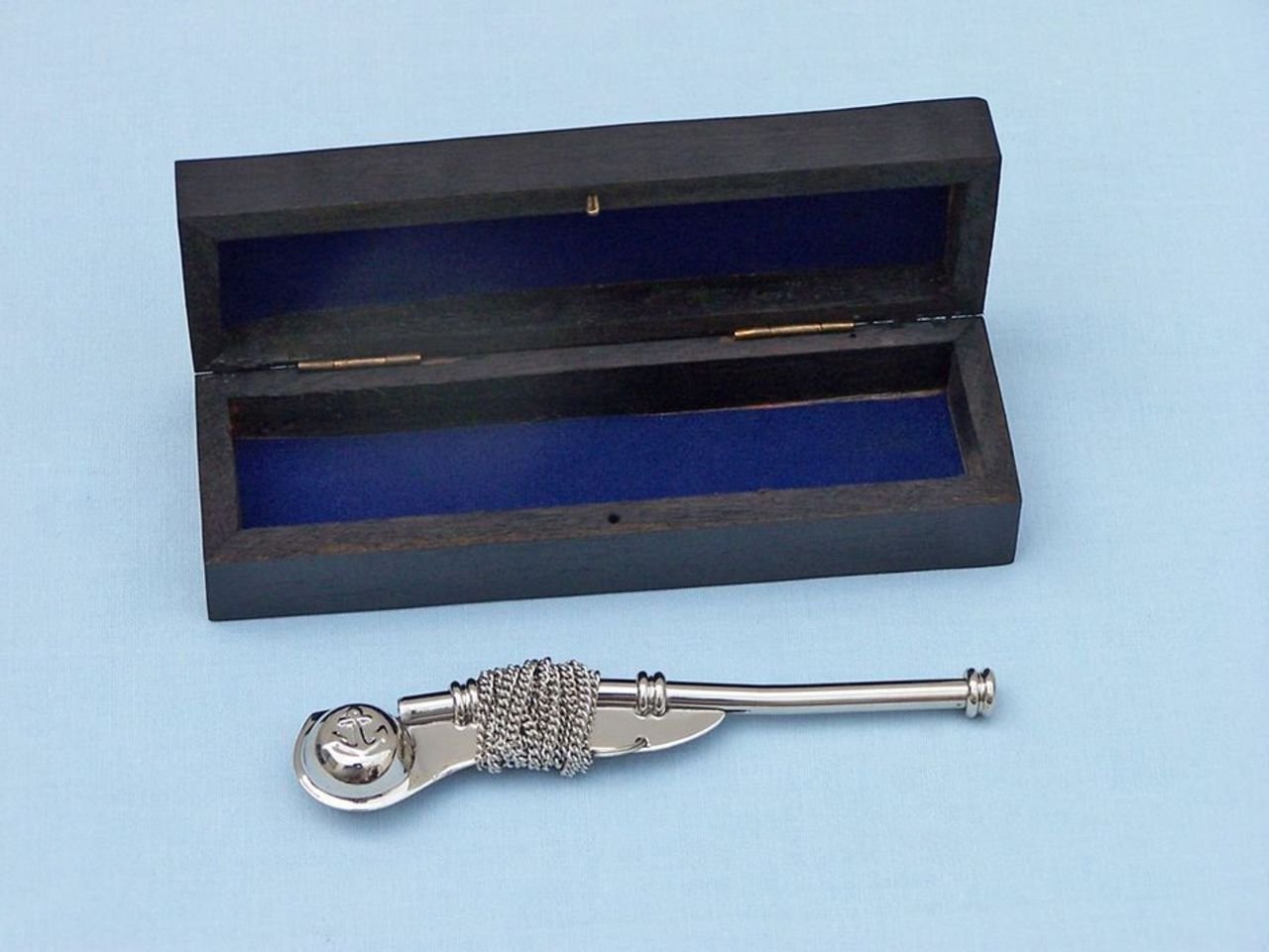 Hampton Nautical 3Xglass-101 (Bosun) 5' W/Black Rosewood Box-Nautical Chrome Boatswain Whistle, Silver
