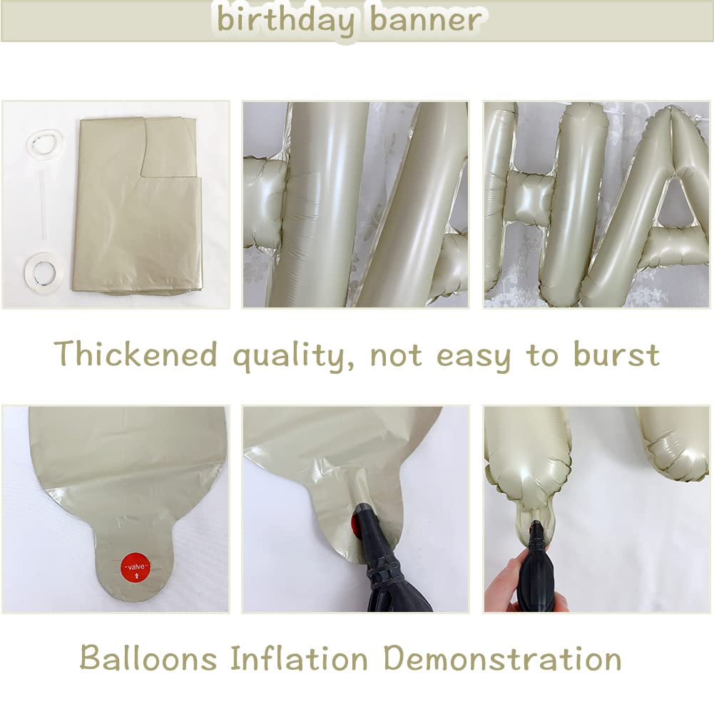 Happy Birthday Banner Beige Cream Matte White Sand Women Boy Girl Men Neutral Teddy Bear Birthday Decorations Boho Groovy Bday P