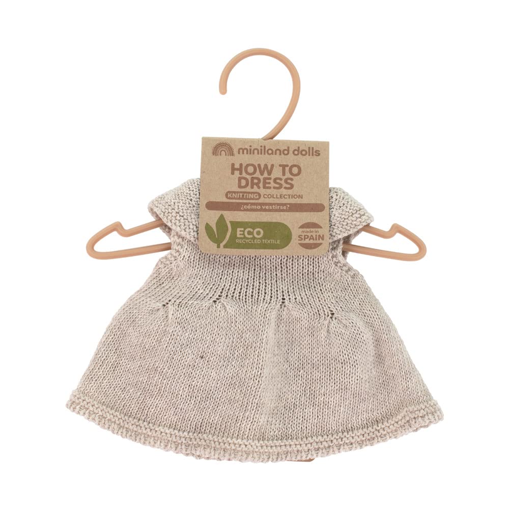 Miniland Clothes for Dolls 12 5/8'' Knitted Outfit Dress & Headband - ECO, Made in Spain, Quality, Role Play, Educational